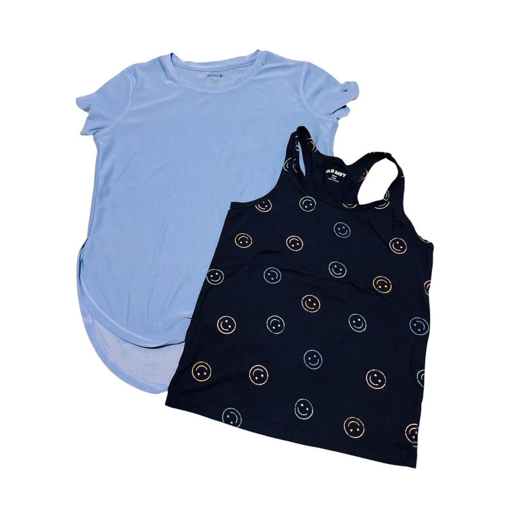 Bundle 2 Tops - Old Navy ON Active Girls Tee Tank Top Size M 8 Blue Smiley Face